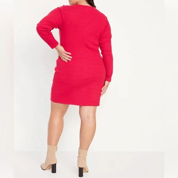 NEW Old Navy Red Fitted Square-Neck Mini Dress Size XL Ribbed Stretchy Date - Picture 7 of 12